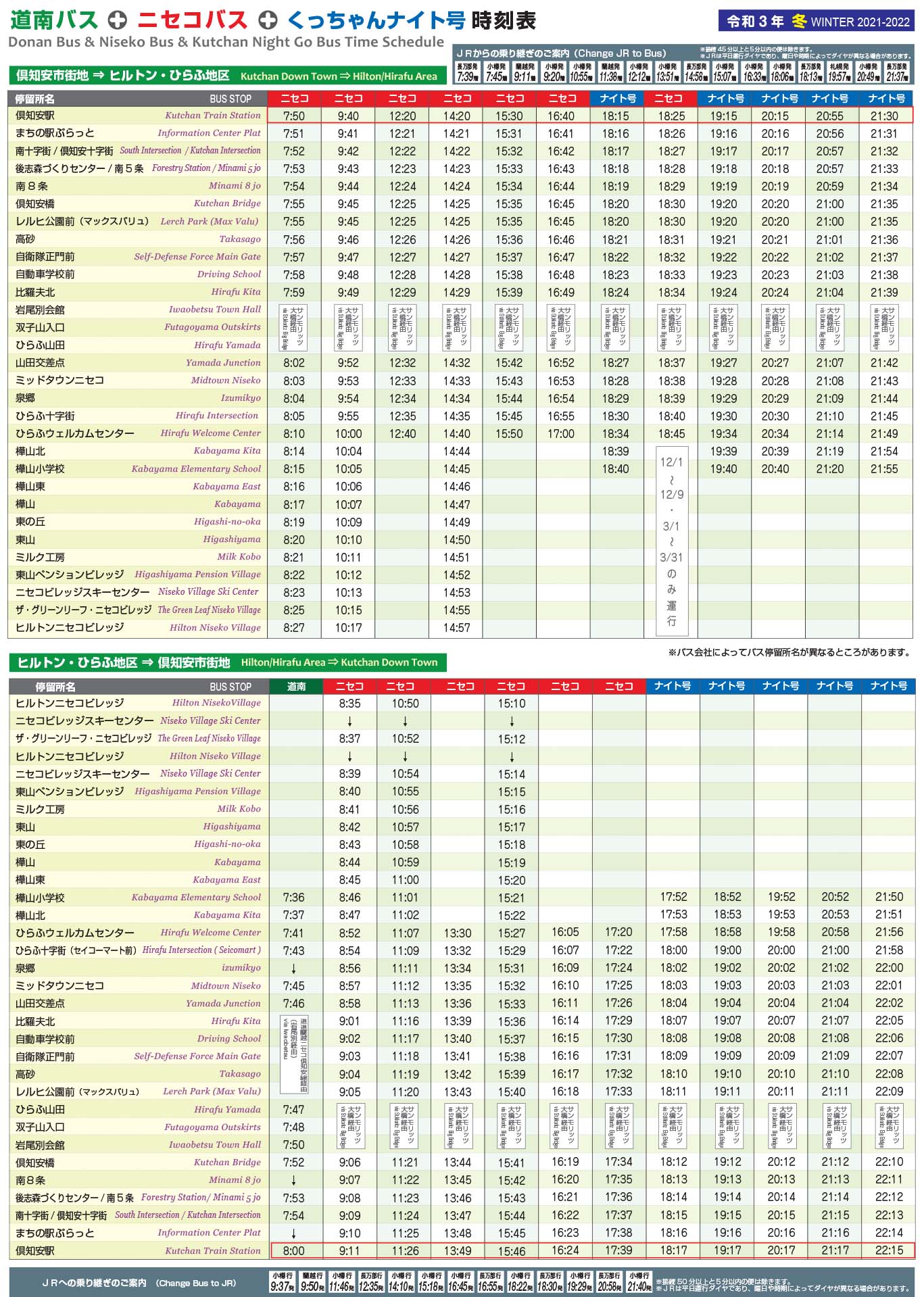 Niseko Bus Schedule Winter